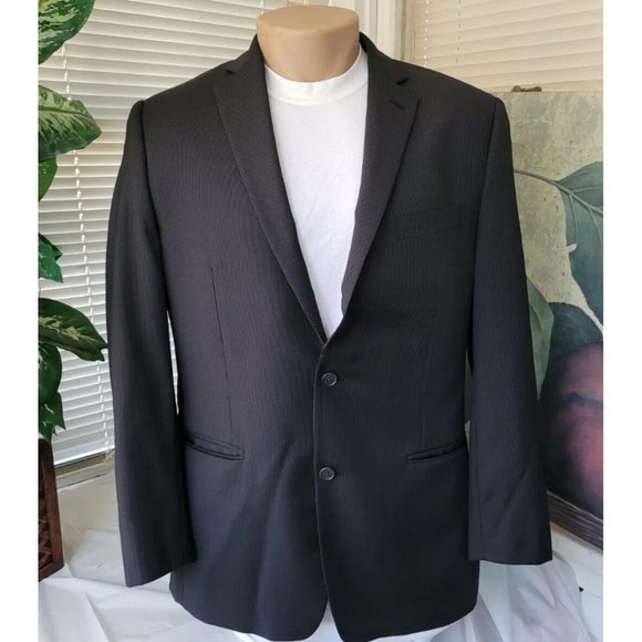 CALVIN KLEIN 40S MENS SPORT COAT BLACK W STRIPE WOOL BLEND TWO-BUTTON/VENTS B525 - Picture 1 of 10